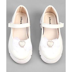 Pine Kids Velcro Closure Ballerina With Bow & Hearts Applique - White