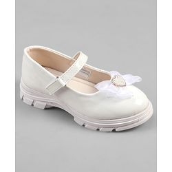 Pine Kids Velcro Closure Ballerina With Bow & Hearts Applique - White