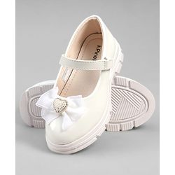 Pine Kids Velcro Closure Ballerina With Bow & Hearts Applique - White