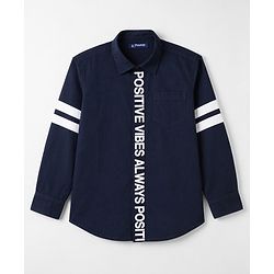 Pine Kids Cotton Woven  Full Sleeves Text Printed Shirt - Navy Blue