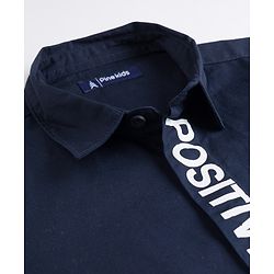 Pine Kids Cotton Woven  Full Sleeves Text Printed Shirt - Navy Blue