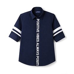 Pine Kids Cotton Woven  Full Sleeves Text Printed Shirt - Navy Blue