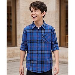 Pine Kids Cotton Woven Checks Shirt Full Sleeves Blue 4-5 Years