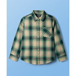 Pine Kids Cotton Woven Full Sleeves Checks Shirt & Printed T-Shirt - Green