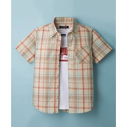 Pine Kids Cotton Woven Half Sleeves Checks Shirt With Printed T-Shirt - Multicolor