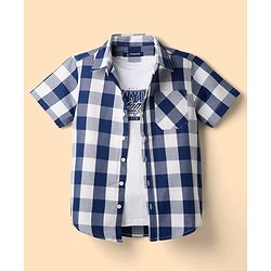 Pine Kids Cotton Woven Half Sleeves Checks Shirt With Printed T-Shirt - Multicolor