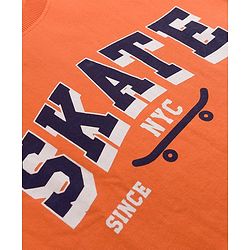 Pine Kids Cotton Knit Sweatshirt with Full Sleeves and Skate Text Print - Orange