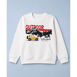 Pine Kids Cotton Mix Knit Sweatshirt with Full Sleeves and Outdoor Explorer Print in White