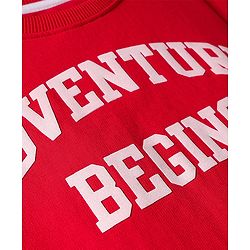 Pine Kids Knit Full Sleeves Sweatshirt with Text Print - Red