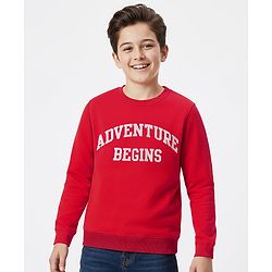Pine Kids Knit Full Sleeves Sweatshirt with Text Print - Red