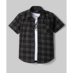 Pine Kids Cotton Woven Half  Sleeves Checks Shirt & Printed T-Shirt - Multicolor