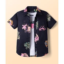 Pine Kids Cotton Woven Half Sleeves Printed Shirt With T-Shirt - Blue