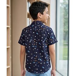 Pine Kids Cotton Woven Printed Shirts Half Sleeves Blue 4-5 Years