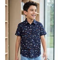 Pine Kids Cotton Woven Printed Shirts Half Sleeves Blue 4-5 Years