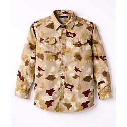 Pine Kids Cotton Woven Full Sleeves Shirt With Camouflage Print - Brown