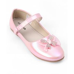 Pine Kids Slip On Ballerina With Bow Pearl Applique - Pink