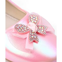 Pine Kids Slip On Ballerina With Bow Pearl Applique - Pink