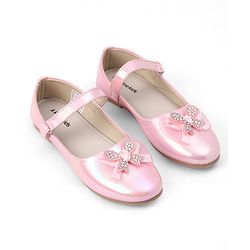 Pine Kids Slip On Ballerina With Bow Pearl Applique - Pink