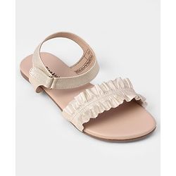 Pine Kids Velcro Closure Sandals With Frill Detailing - Golden