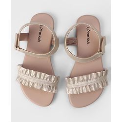 Pine Kids Velcro Closure Sandals With Frill Detailing - Golden