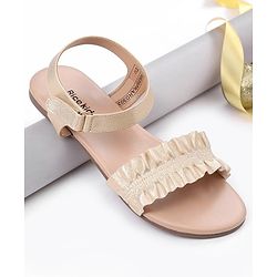 Pine Kids Velcro Closure Sandals With Frill Detailing - Golden