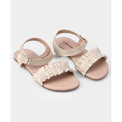 Pine Kids Velcro Closure Sandals With Frill Detailing - Golden