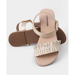 Pine Kids Velcro Closure Sandals With Frill Detailing - Golden