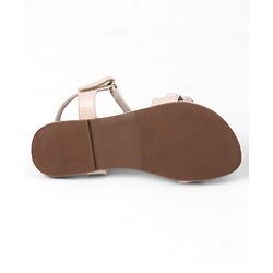 Pine Kids Velcro Closure Sandals With Floral Applique - Beige