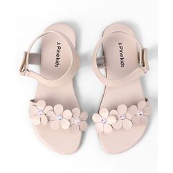 Pine Kids Velcro Closure Sandals With Floral Applique - Beige