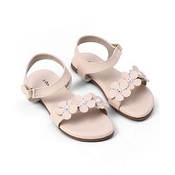 Pine Kids Velcro Closure Sandals With Floral Applique - Beige