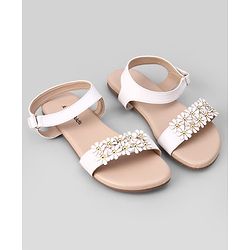 Pine Kids Velcro Closure Sandals With Floral Detailing - White