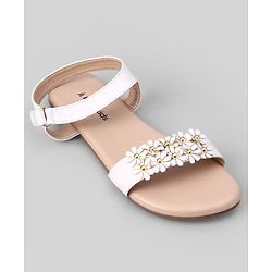 Pine Kids Velcro Closure Sandals With Floral Detailing - White