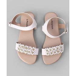 Pine Kids Velcro Closure Sandals With Floral Detailing - White