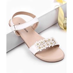 Pine Kids Velcro Closure Sandals With Floral Detailing - White