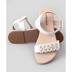Pine Kids Velcro Closure Sandals With Floral Detailing - White