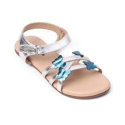 Pine Kids Buckle Closure Sandals With Butterfly Applique - Silver