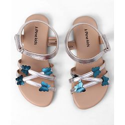 Pine Kids Buckle Closure Sandals With Butterfly Applique - Silver