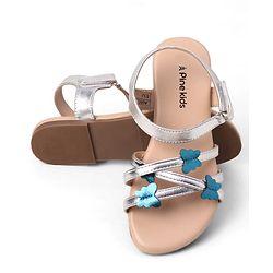 Pine Kids Buckle Closure Sandals With Butterfly Applique - Silver