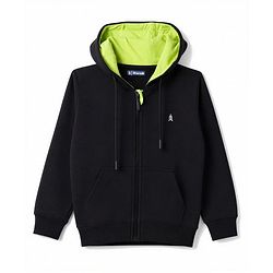 Pine Kids Knit Full Sleeves Hooded Solid Colour Sweat Jacket with Kangaroo Pockets -  Black