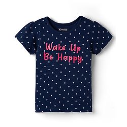 Pine Kids Cotton Knit Half Sleeves Polka Dots & Text Printed T-Shirt & Pyjama Night Suit - Navy Blue