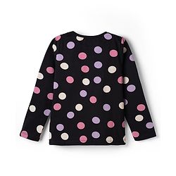Pine Kids Cotton Knit Full Sleeves Polka Dots Printed Co-Ords T-Shirt & Pyjama Night Suit - Black
