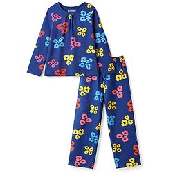 Pine Kids Cotton Knit Full Sleeves T-Shirt & Pyjama Co-ord Night Suit with Leopard Print - Navy Blue