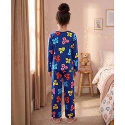 Pine Kids Cotton Knit Full Sleeves T-Shirt & Pyjama Co-ord Night Suit with Leopard Print - Navy Blue