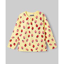Pine Kids Cotton Knit Full Sleeves Top & Pyjama Co-ord Night Suit with Strawberry Print - Yellow