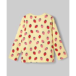 Pine Kids Cotton Knit Full Sleeves Top & Pyjama Co-ord Night Suit with Strawberry Print - Yellow