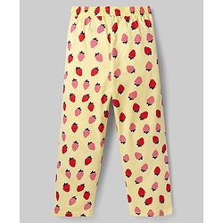 Pine Kids Cotton Knit Full Sleeves Top & Pyjama Co-ord Night Suit with Strawberry Print - Yellow
