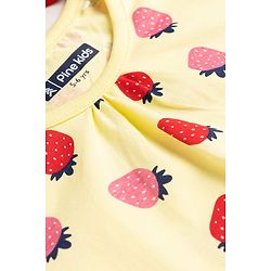 Pine Kids Cotton Knit Full Sleeves Top & Pyjama Co-ord Night Suit with Strawberry Print - Yellow