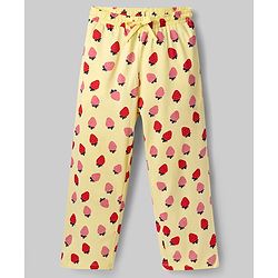 Pine Kids Cotton Knit Full Sleeves Top & Pyjama Co-ord Night Suit with Strawberry Print - Yellow