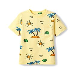 Pine Kids Cotton Knit Half Sleeves T-Shirt & Pyjama Co-ord Night Suit with Tree Print - Yellow