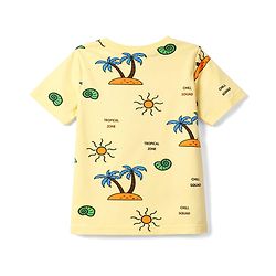Pine Kids Cotton Knit Half Sleeves T-Shirt & Pyjama Co-ord Night Suit with Tree Print - Yellow